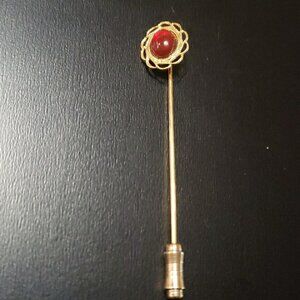 Vintage Gold Tone Rosette Red Stone Hat Pin